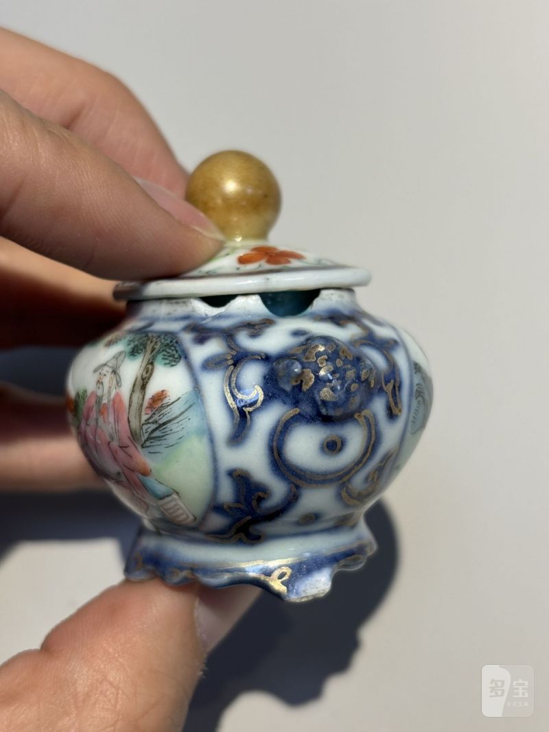    清乾隆 青花粉彩太白图带盖水盂 - 图4